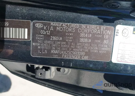 2012 Kia Forte Ex из США, поврежденный, VIN KNAFU4A25C5611099